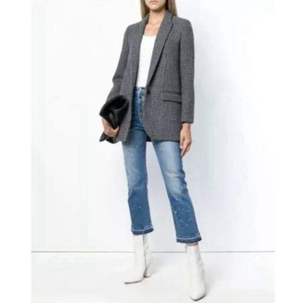 Veronica Beard Ines Girlfriend Jeans 24‎ Crop Paint Splatter Button Released Hem